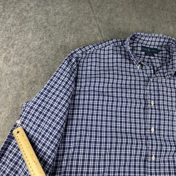 Ralph Lauren Blake Men's Plaid Long Sleeve Button Down Shirt XL Blue Pony FLAW - Picture 5 of 10